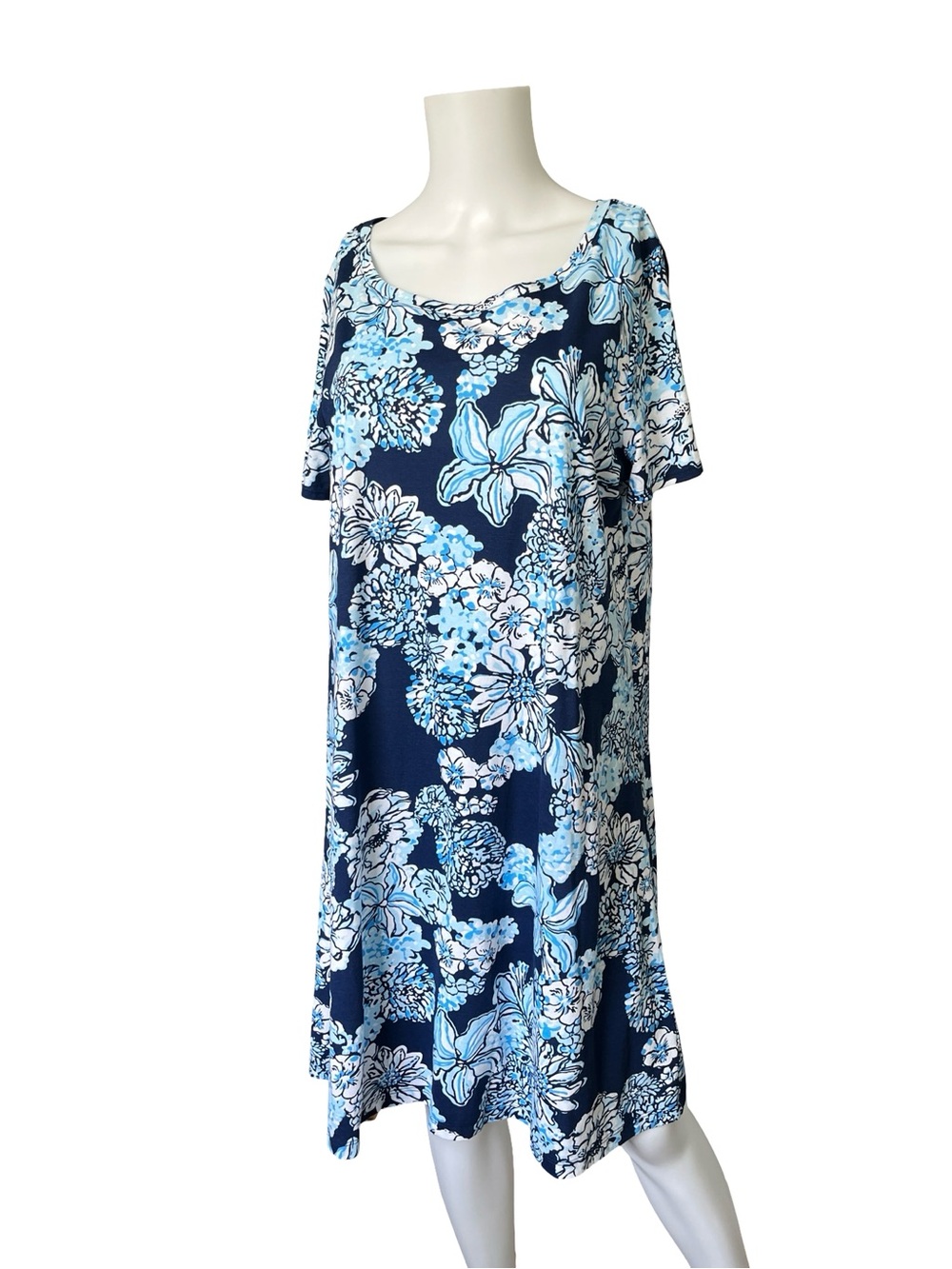 Lilly Pulitzer T-shirt Dress Blue Floral Cotton Womens Size Large Resort Beach